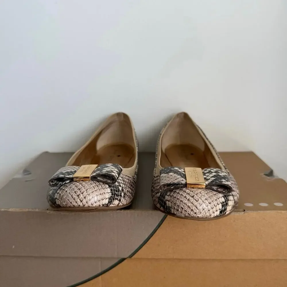Kate Spade Tock Snakeakin Bow Women Ballet Flats- SZ 8.5